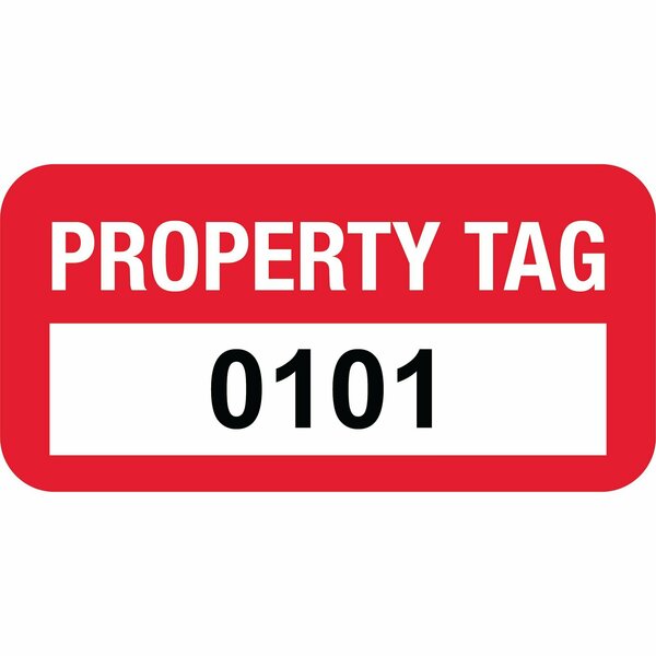 Lustre-Cal Property ID Label PROPERTY TAG Polyester Dark Red 1.50in x 0.75in  Serialized 0101-0200, 100PK 253772Pe1Rd0101